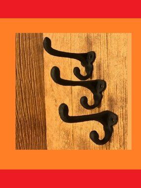 Three (3) Cast Iron Rustic Brown Double Wall Hooks Set of Three (3) 0170-01202